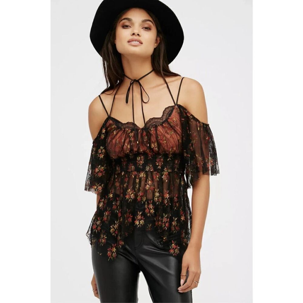 Free People Dottie Lace Flutter Sleeve Off Shoulder Top XS - Picture 12 of 12